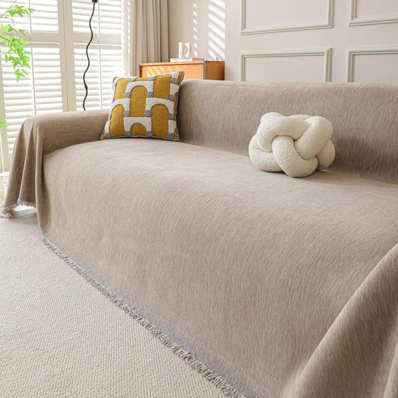 Solid Chenille Sofa Throw Cover Modern Minimalist Slipcover 3-Seater Cushion Protector