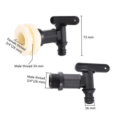 Kunststoff 3/4 "Gewindehahn 16mm Nippelventilschalter IBC-Tankadapter für Gartenlandwirtschaft Wasserfass-Auslassanschluss Wasserhahn