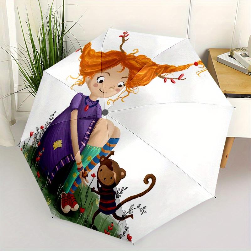 

Pippi Longstocking Automatic Opening and Closing Umbrella, Compact Travel Umbrella, Lightweight and Portable, Suitable for Beach Commuting B