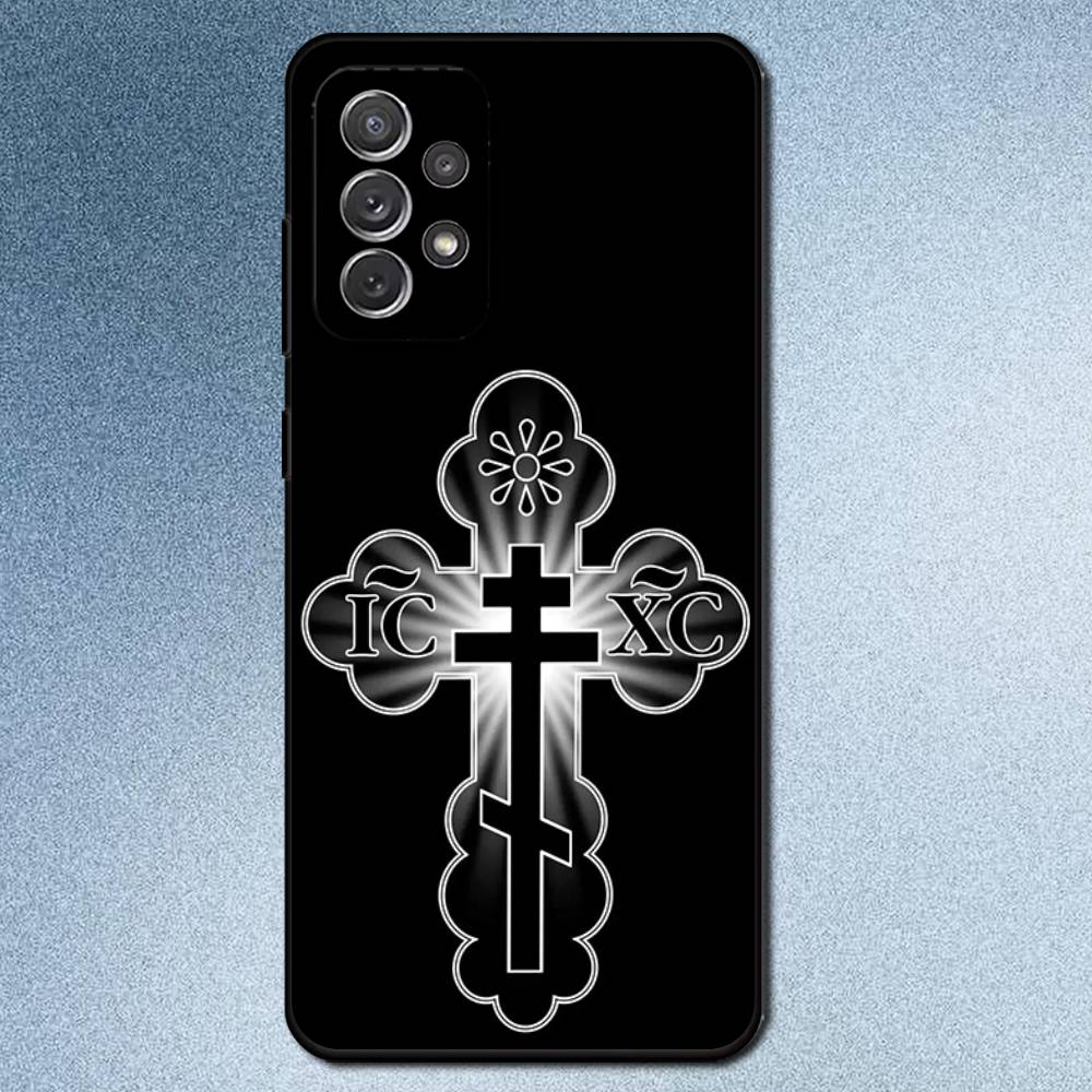 Orthodox Cross Icon Phone Case For Samsung S25,S24,S21,S22,S23,S30,Ultra,S20,Plus,Fe,Lite,Note,10,9,5G Black Cover