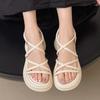 Fashion Womens French Platform Sandals 2025 Summer Boho Woven Roman Sandals Retro Beach Casual Shoes Lightweight Comfortable Chic Trendy