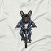 T-shirt Unisex Nera Bulldog Francese su Bicicletta – Divertente Maglietta Grafica con Cane, Regalo Fresco per Amante dei Cani e delle Biciclette