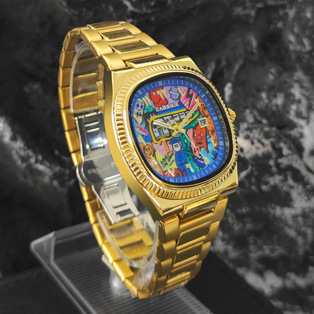 Quadratische Retro-Uhr für Herren Edelstahlarmband Wasserdichte Quarz-Armbanduhr