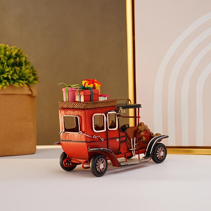 Vintage Metal Christmas Carriage Model with Red/Black Horse Drawn Design, Open Top Basket,Gift Boxes,Indoor Holiday Decor for Home, Cafe, Restaurant