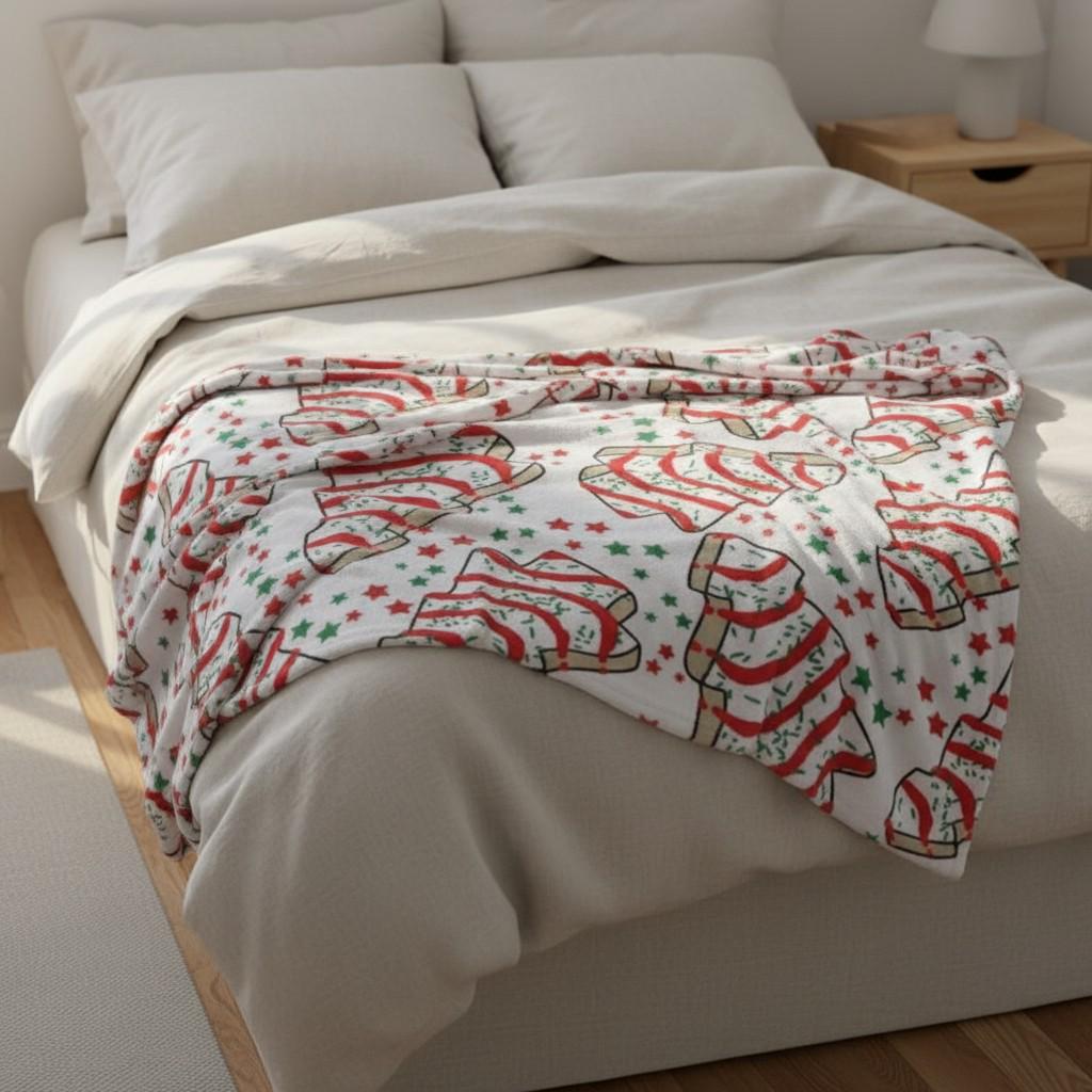 1pc Christmas Tree Cookie Themed Throw Blanket, Red Green Festive Dessert Pattern, Sweet Home Decor & Gift for Christmas