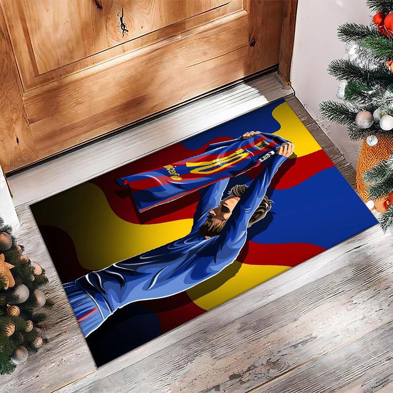 Lionel Messi bedruckter Flanell-Teppich rutschfest weicher Polyester-Bodenläufer Indoor Dekor-Matte für Schlafzimmer Wohnzimmer Sofa