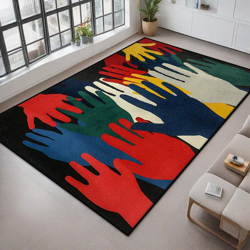 Modern Abstract Large Living Room Carpet Colored Palm Decoration Bedroom Bedside Fluffy Plush Rug Cloakroom Bedside Non-slip Mat