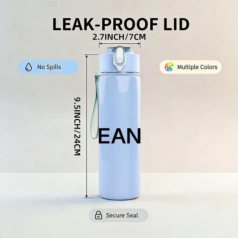 1PC Jeans Letter Minimal Print 750ml Color Plastic Sports Water Bottle Leakproof Flip Straw Lid Suitable for Sports Office Home Use