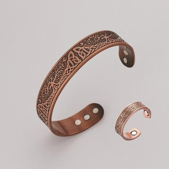 Popular Magnetic Vintage Tree of Life Bracelet for Men and Women - Antique Bronze with Floral Design