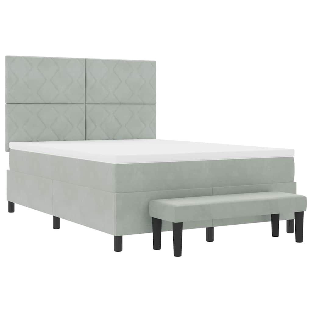 Box Spring Bed with Headboard Light Grey 200 x 160 cm Velvet