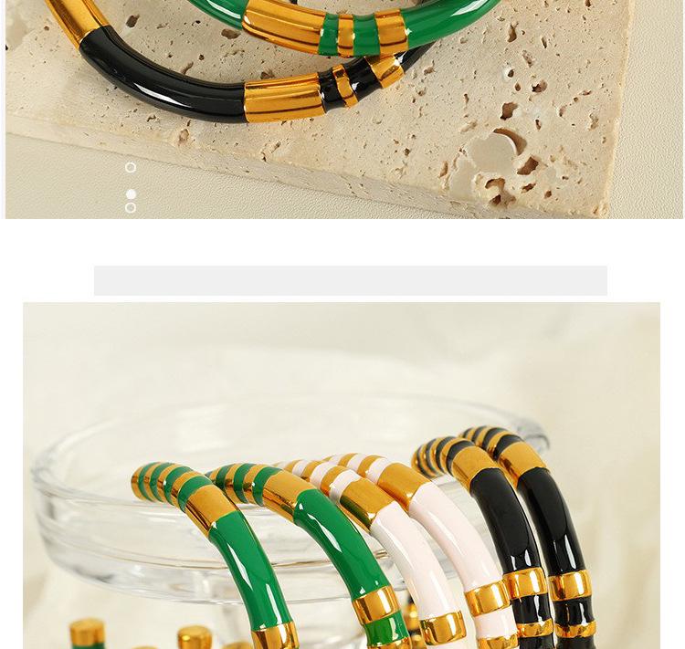 Retro Bamboo Enamel Stainless Steel Open Bangle - Women's European & American Luxury Jewelry