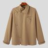 Men's Spring and Autumn Four Seasons Models Plus Size Solid Colour Irregular Lapel Shirt Buckle Long Sleeved Shirt