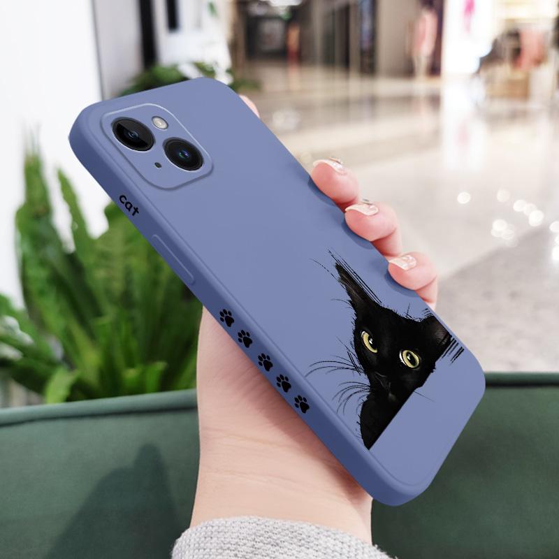 Cold Black Cat Phone Case For iPhone 16 15 14 13 12 11 Plus Pro Max Mini X XR XS Plus Liquid Silicone Cover