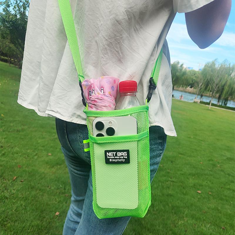 Přenosný sportovní obal na láhev na vodu Síťovaný kelímek s rukávem Pouzdro s popruhem Taška na mobilní telefon Viditelná taška Příslušenství pro venkovní kempování