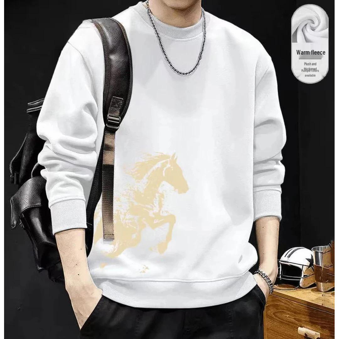 

Men s Trendy Autumn/Winter Round Neck Velvet Hoodie - Casual Versatile Long Sleeve Fashionable Youth Top XXXL