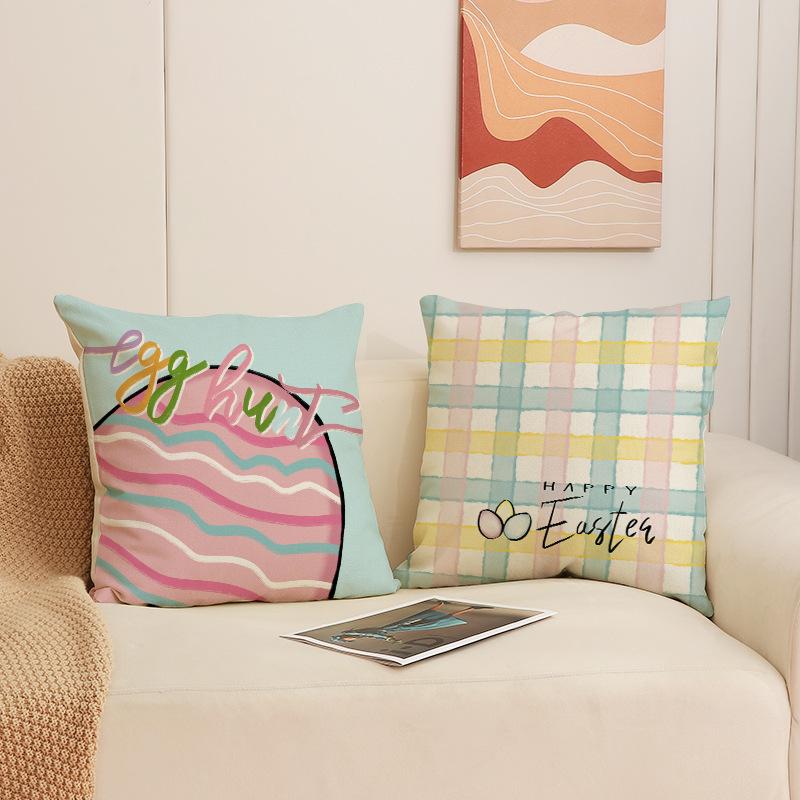 Ostern Kissenbezug Leinen Druck Hase Bunte Ei Serie Innen Sofa Dekoration Kissen Kissen