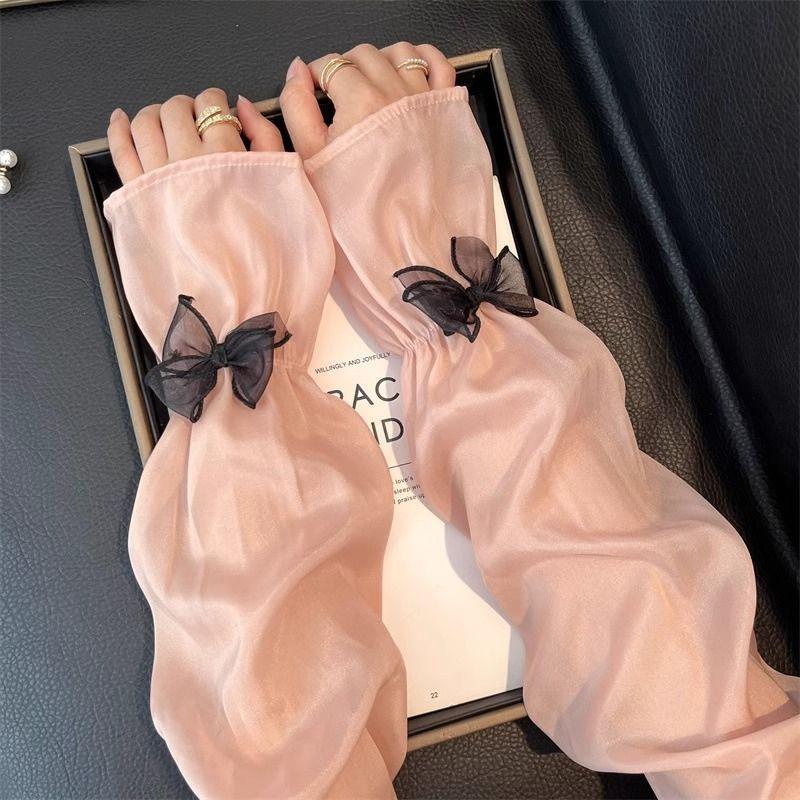 Ice Silk Sunscreen Sleeves Women's Bow Summer Hand Sleeves UV Resistant Gloves Wide Ice Sleeves