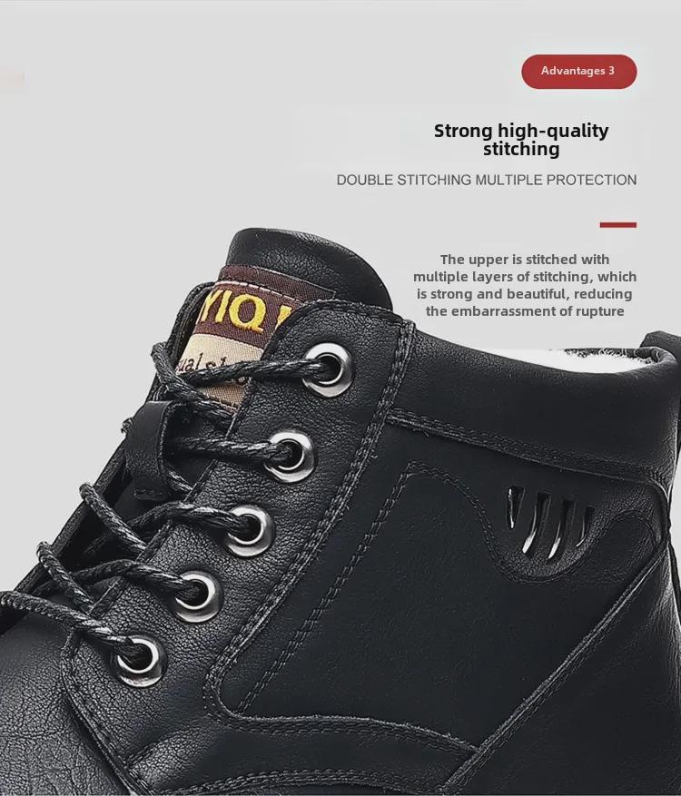 Pánské zimní boty středního střihu v britském stylu z černé kůže se sametovou podšívkou