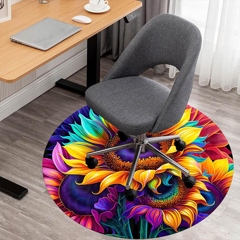 1pc Sunflower Petals Round Chair mat Area Rug - Non-Slip, Floor Mat for Office, Bedroom, and Indoor Decor -1002270