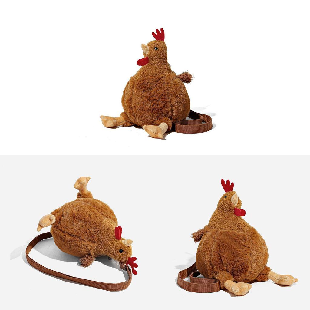 Serene Velvet Chicken Cartoon Bucket Bag With Zipper Closure For Casual Daily Use