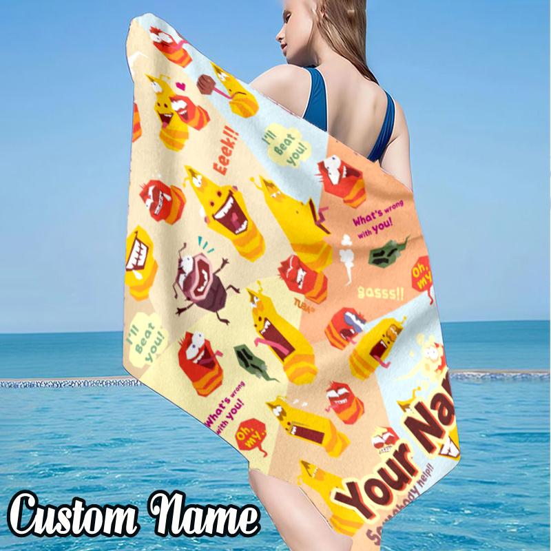 Custom Name Larva Beach Towel - Soft, Ultra-Absorbent Microfiber, Lightweight, Perfect for Beach, Parties, Travel, Camping
