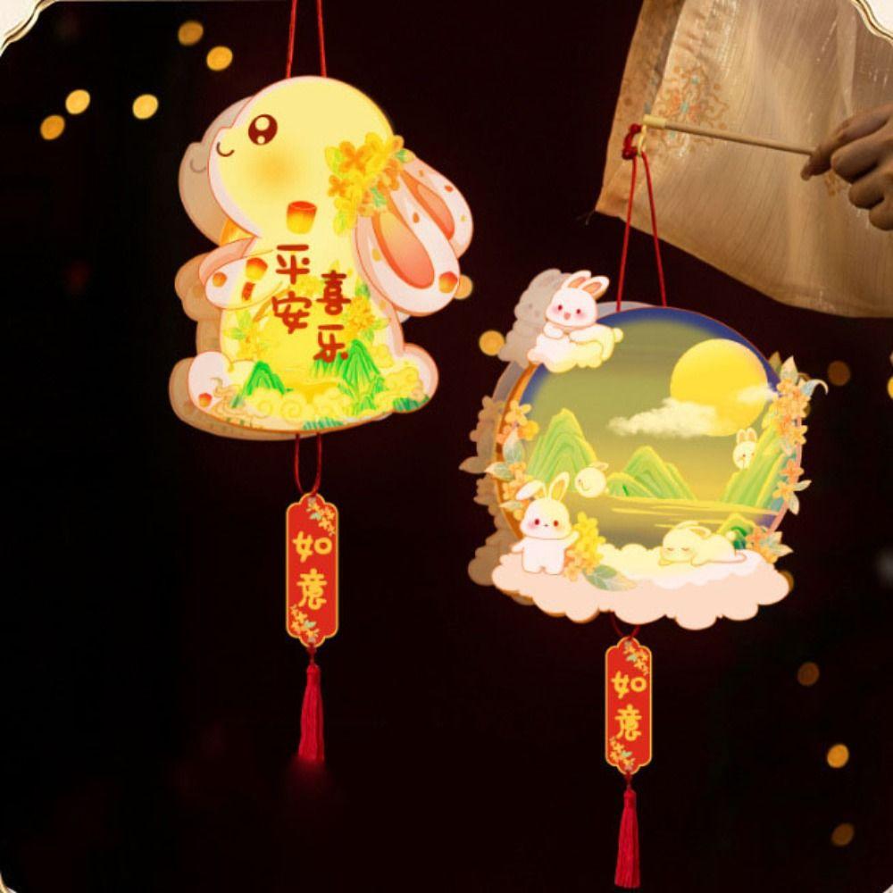 Cartoon Mid-Autumn Festival Lantern Glowing Lantern DIY Material Package Rabbit Lanterns  Gifts