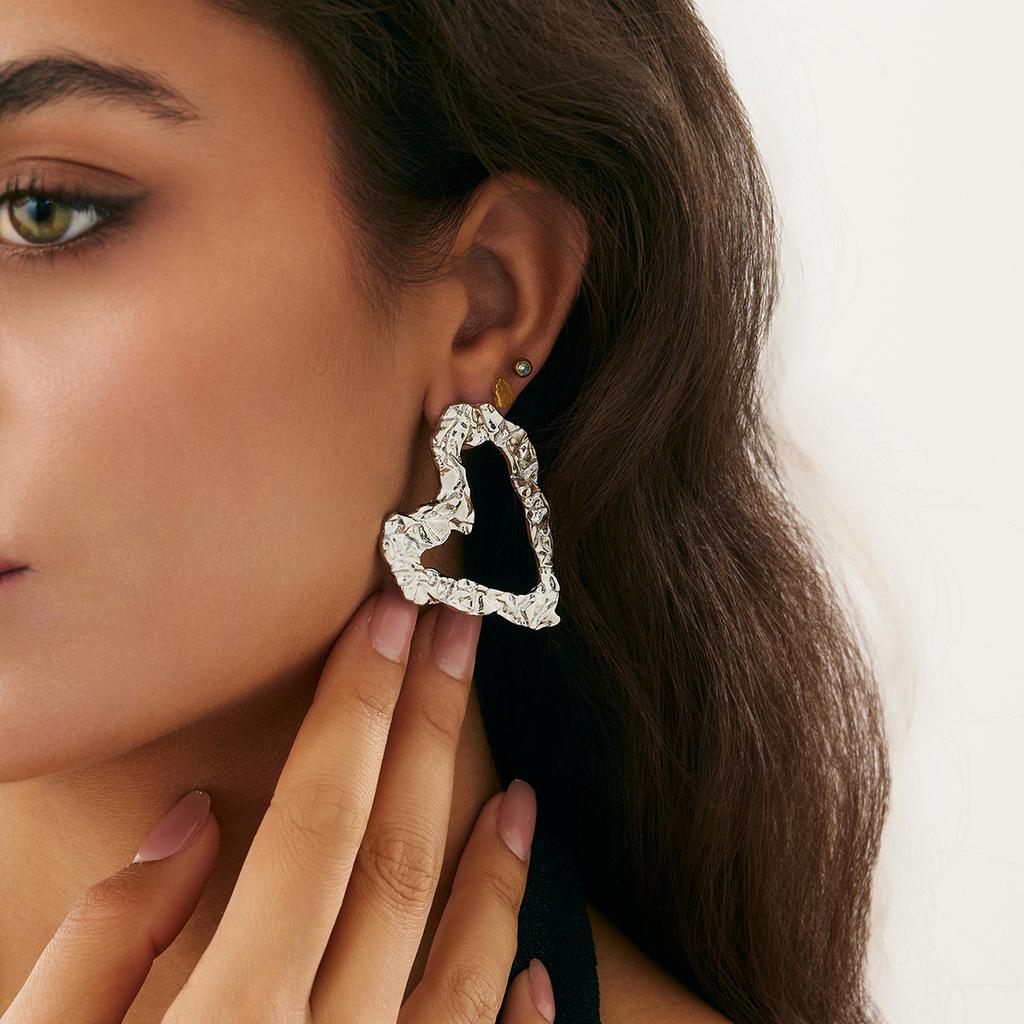 Creative Liquid Lava Wrinkled Heart Earrings Exaggerated Geometric Texture Square Stud Earrings