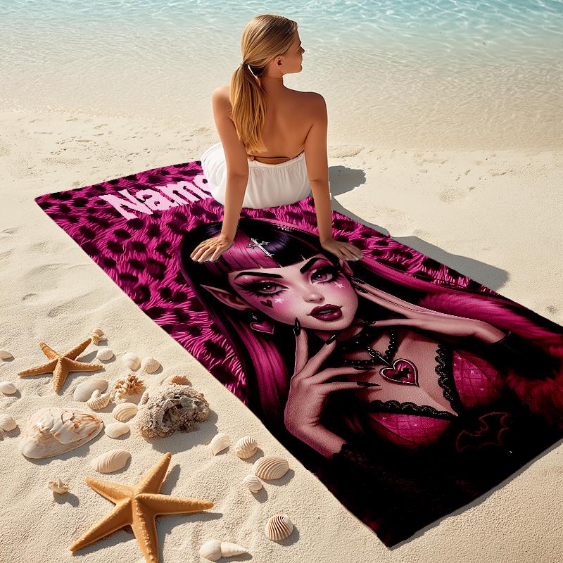 Personalized Monster High Adventure Beach Towel Microfiber Beach Towel Thin Absorbent for Beach Swimming Yoga Bath Sports. 0910342