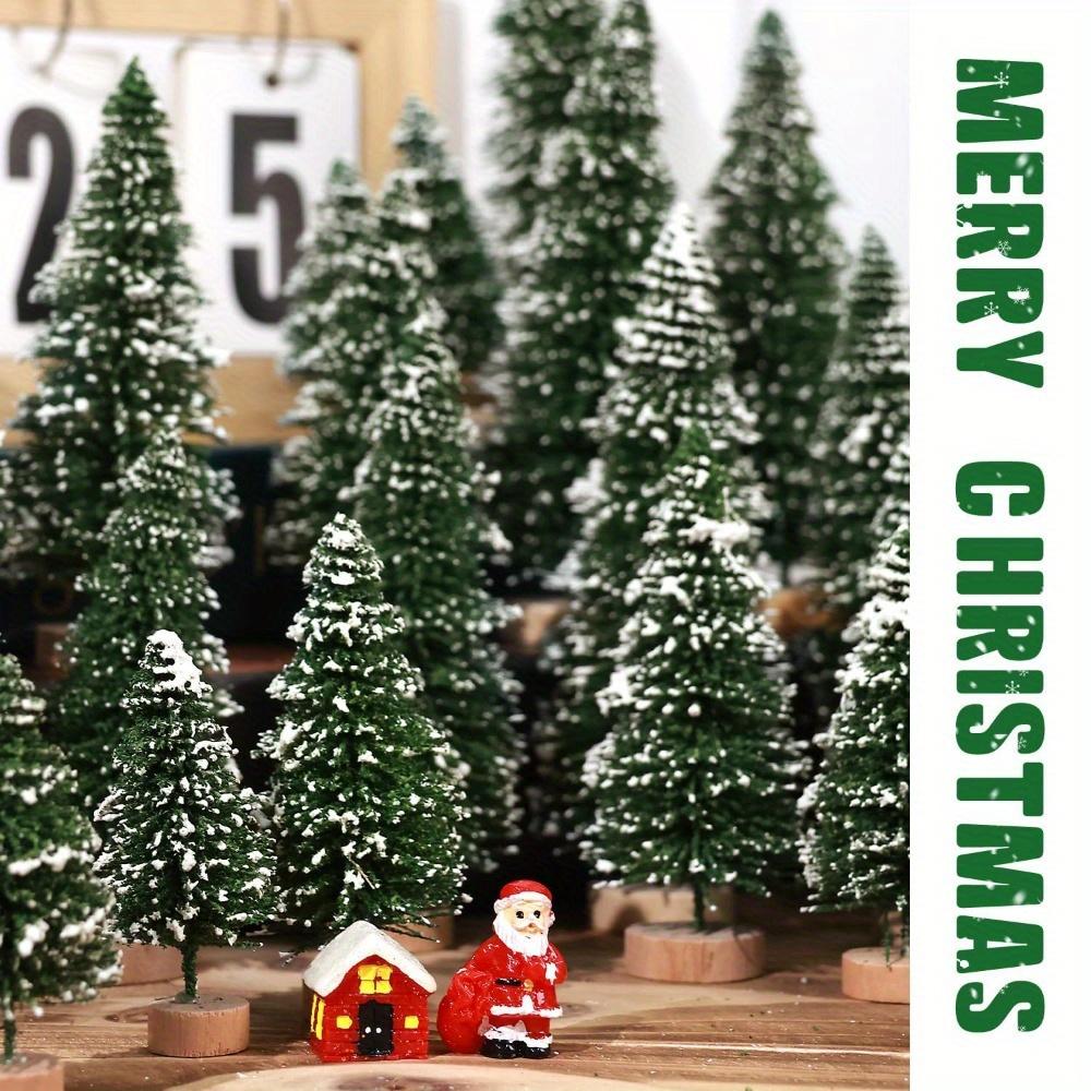 25pcs Mini Christmas Trees Artificial Christmas Tree Bottle Brush Trees with Wooden Base for Christmas Decor Party Home Table Craft Decorations
