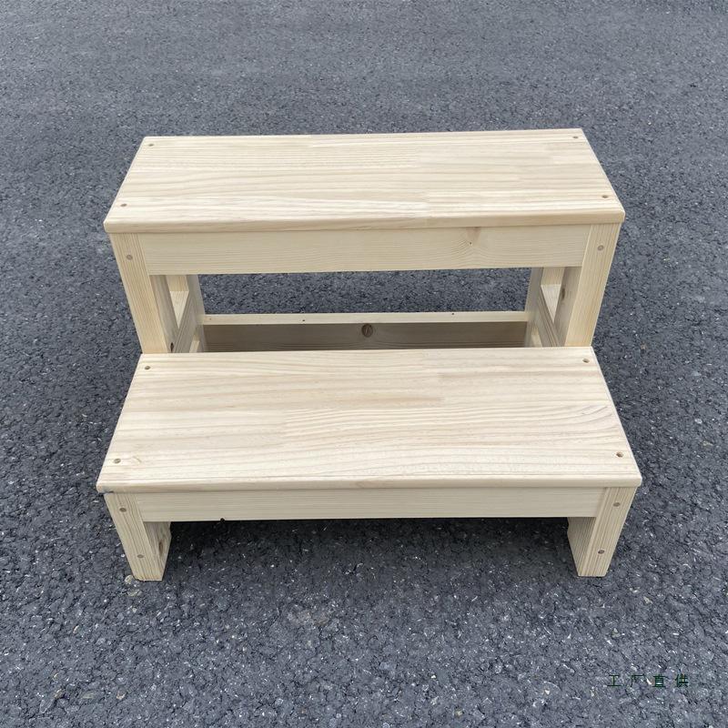 Solid Wood 2-Step Folding Ladder Stool for Household and Balcony Use
