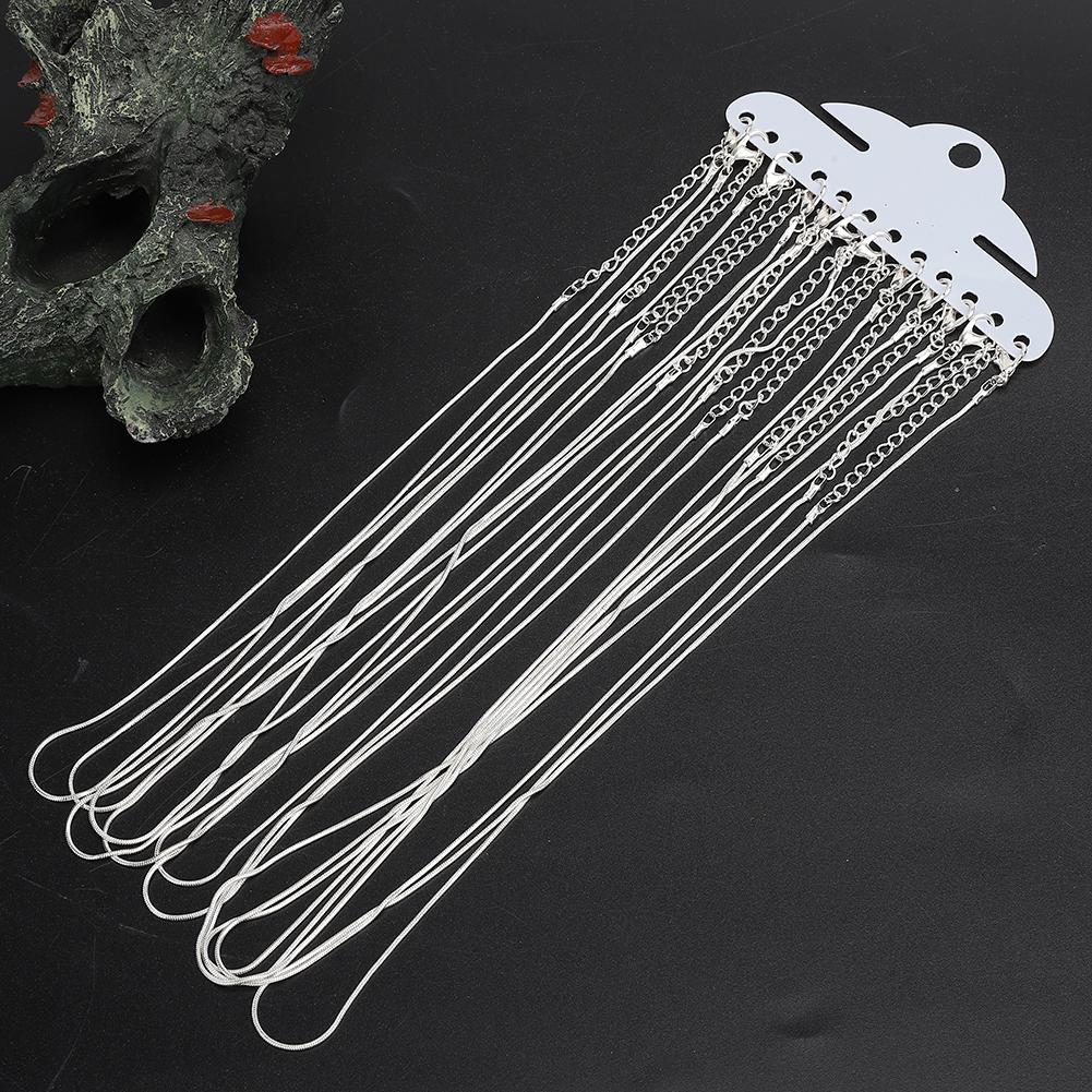 

12pcs 1.2mm DIY Snake Chain Necklace with Extended Tail Chain Jewelry Accessory (Silver)