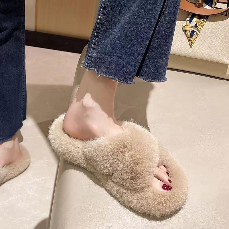 Pantofi pufoși de toamnă și iarnă papuci de bumbac pentru femei îmbrăcăminte de exterior casă cald antiderapanți papuci de bumbac cu pluș adunat și îngroșat