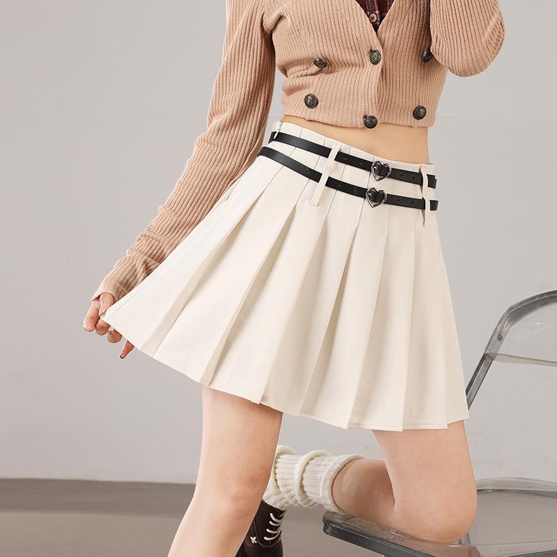 2025 Versatile College Style High Waist Pleated Skirt with Double Belt - Slimming & Anti-Exposure