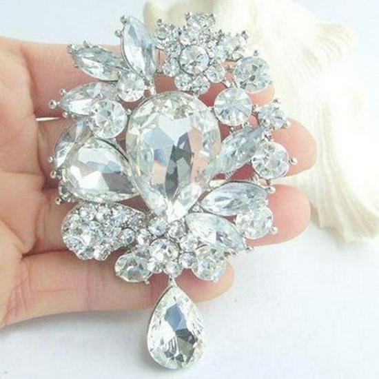 Luxurious Large Glass Crystal Pendant Brooch Lapel Pin Corsage Jewelry In Stock