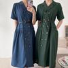 New Arrivals Open Run Women Old Money Linen Like Dress Double Button
