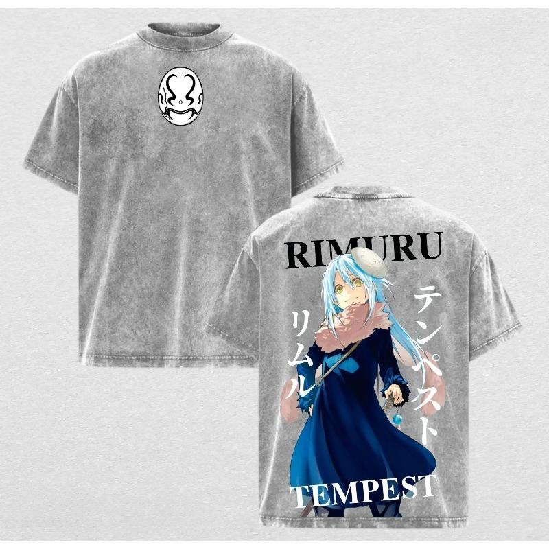 Hot Anime Slime Rimuru Tempest T-shirt Harajuku Washed Oversized T Shirt Men Women Clothing Summer Short Sleeve Cotton Tees Tops S серый