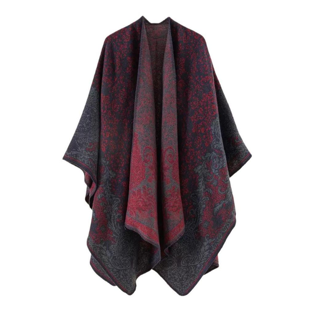 Women's Double-Sided Tassel Shawl Cloak - Classic Slit Design, Warm Travel Cape
