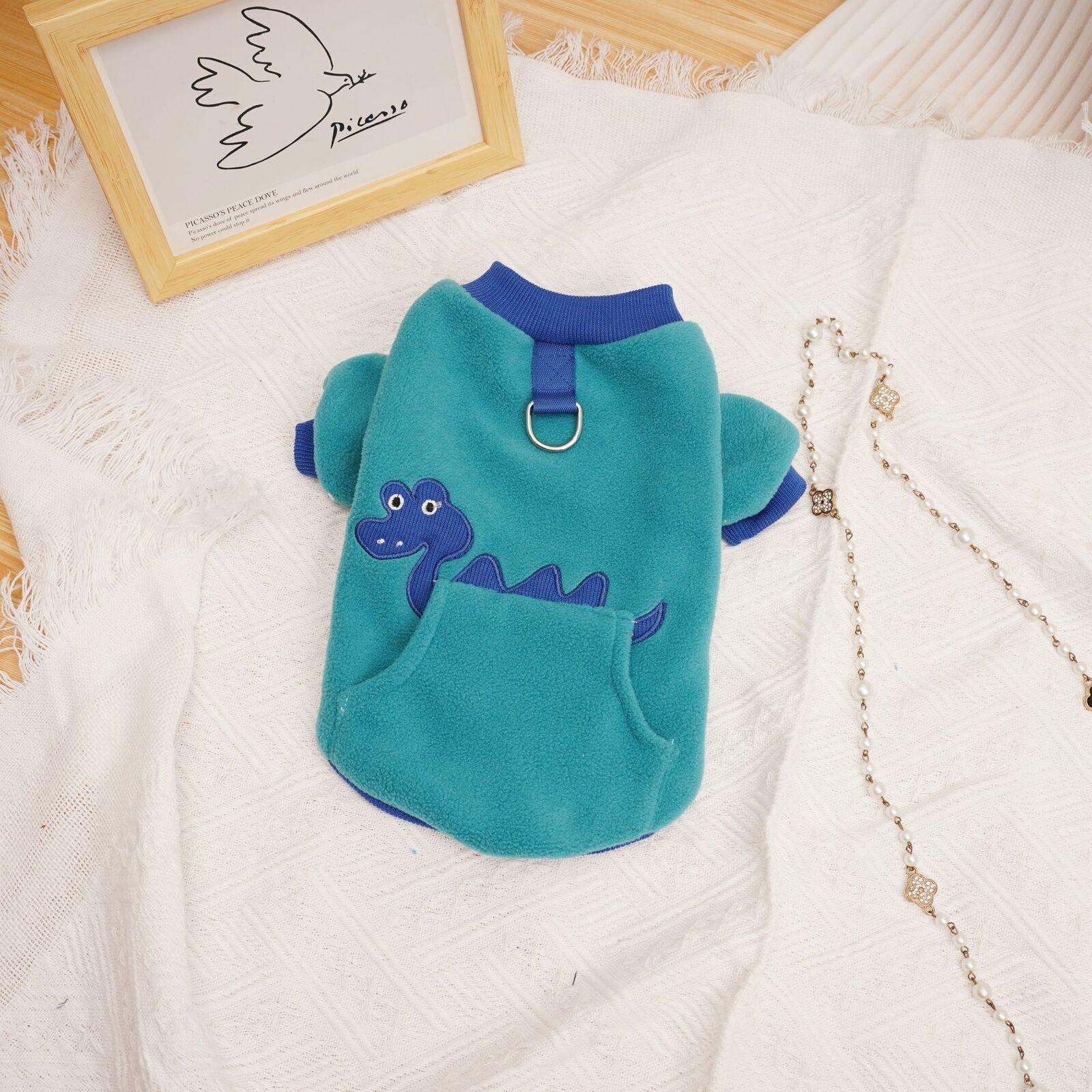 

Свитер с принтом динозавра для собак, зимняя одежда для домашних животных, флисовое пальто для щенков, куртка для маленьких и средних собак, толстовка с капюшоном для домашних животных, теплая одежда для кошек S зелёный