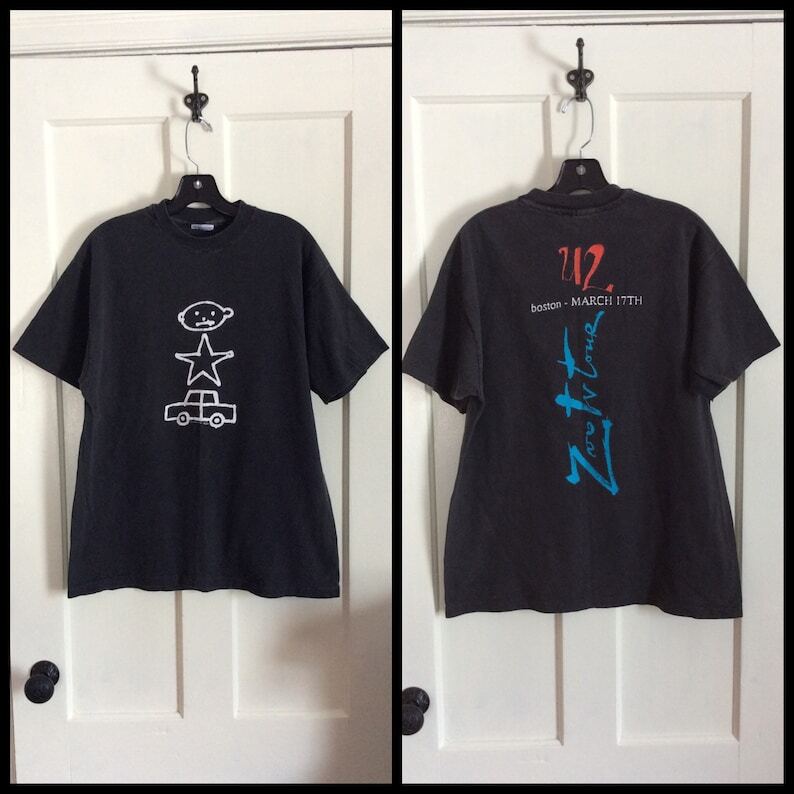 1991 U2 Rock Band Zoo TV Tour Boston Black T-shirt Unisex S-5XL VM7987 Unisex T-Shirt XXL