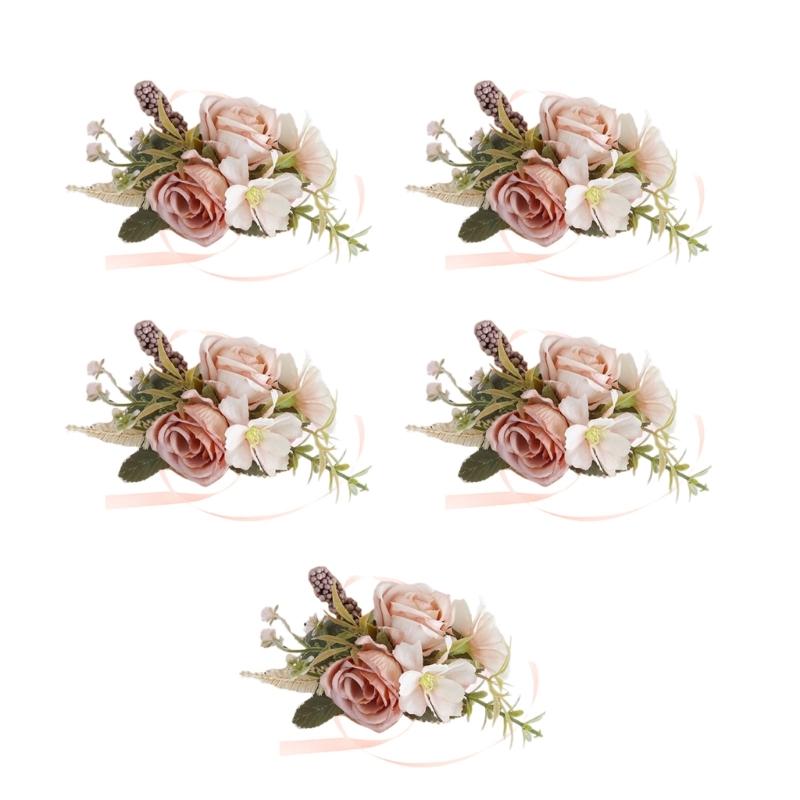 5Pcs Wedding Corsages Boutonniere Prom Boutonniere for Wedding Ceremony Anniversary, Rose Corsages for Bride and Groom,