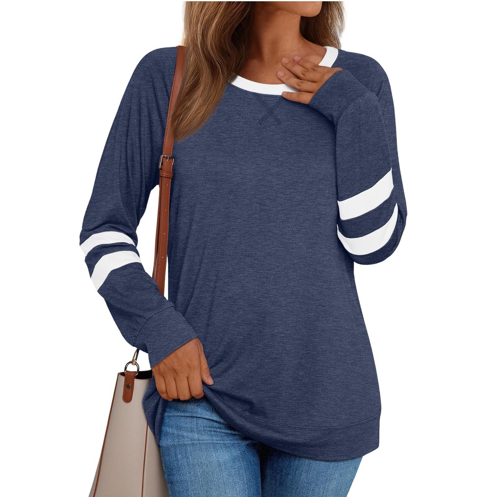 Women s Daily Casual Long Sleeve Patchwork Colour Round Neck Top M