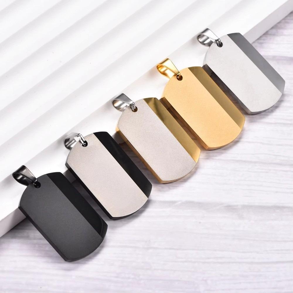 Blank Tag Men's Pendant Necklaces Stainless Steel Chain Necklace Square Pendant For Men and Women