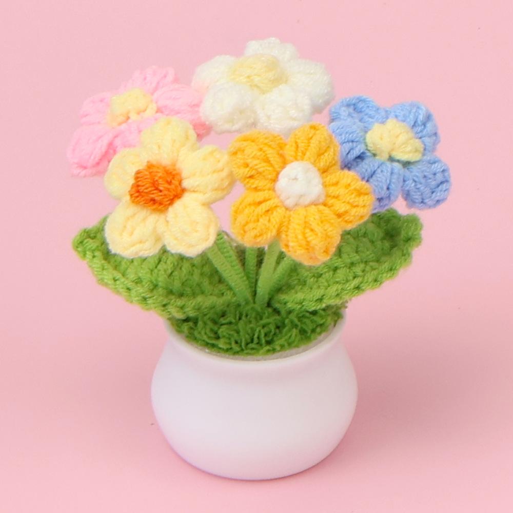 Hand-Knitted Wool Fake Flowers Set: Sunflower, Carnation, Tulip - Desktop Decor, Teacher/Student Gift, Everlasting Bouquet