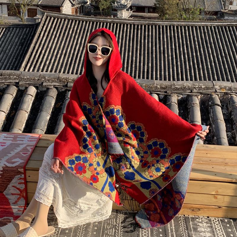 Осенне-зимняя шаль женская имитация кашемира теплая в богемном этническом стиле кисточка — фото 24