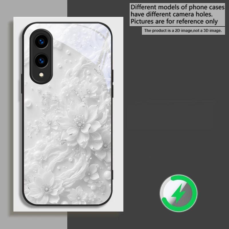 Beautiful white flowers suitable for Samsung Galaxy S26 Ultra S20 FE S21 S22+ 23 Plus S24 Ultra 25 Edge black Glass Phone Casee