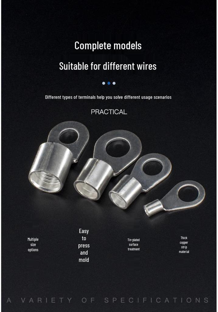 Brass Purple Copper Plated Silver OT6-6 Copper Lug, 1000 pcs Cold Press Bare Terminal Wire Lug