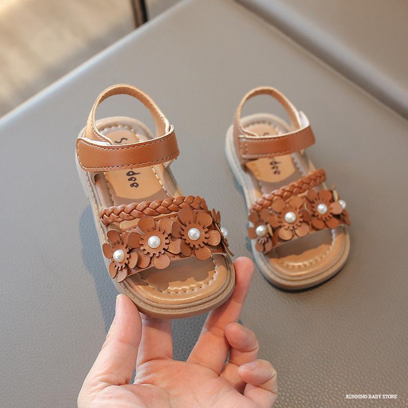 

Summer Shoes Casual Girl Open-toe Pearl Sandals City-friendly School Student Kids Children s Soft-sole Flowers Flat 22-31 I03044 22 коричневый