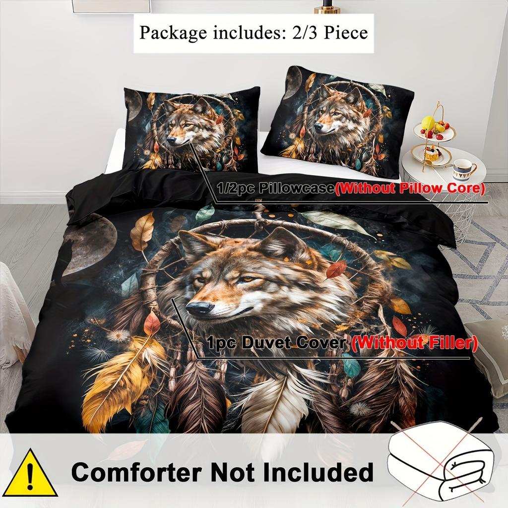 Soft and Comfortable 2/3pcs Wolf Dream Catcher Duvet Cover Twin,Dream Catcher Bedding Set,Dream Catcher Bed Sets