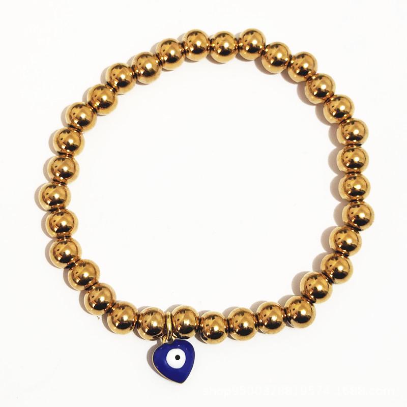 Gold  Blue Evil Eye Bracelet with Stainless Steel and Beads
