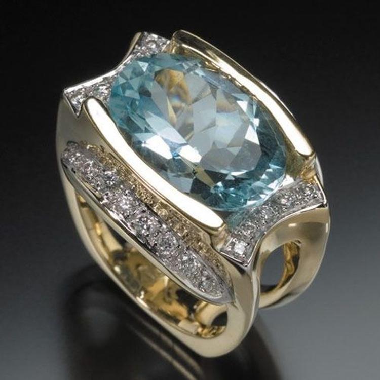 Popular new models are on sale, high-quality fashion, light luxury, light blue oval synthetic zircon ring, popular jewelry 5